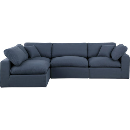 Comfy Navy Linen Textured Fabric Modular Sectional
