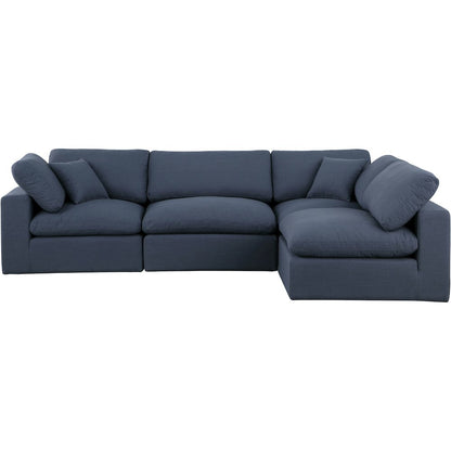 Comfy Navy Linen Textured Fabric Modular Sectional