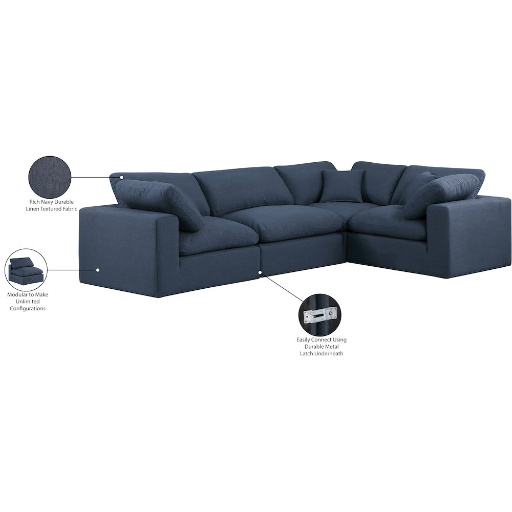 Comfy Navy Linen Textured Fabric Modular Sectional