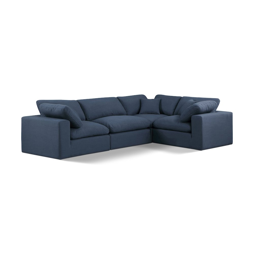 Comfy Navy Linen Textured Fabric Modular Sectional