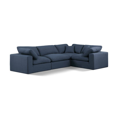 Comfy Navy Linen Textured Fabric Modular Sectional