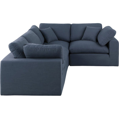 Comfy Navy Linen Textured Fabric Modular Sectional