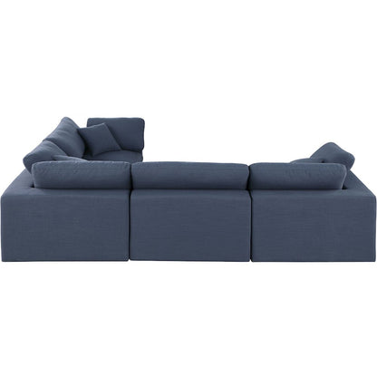 Comfy Navy Linen Textured Fabric Modular Sectional