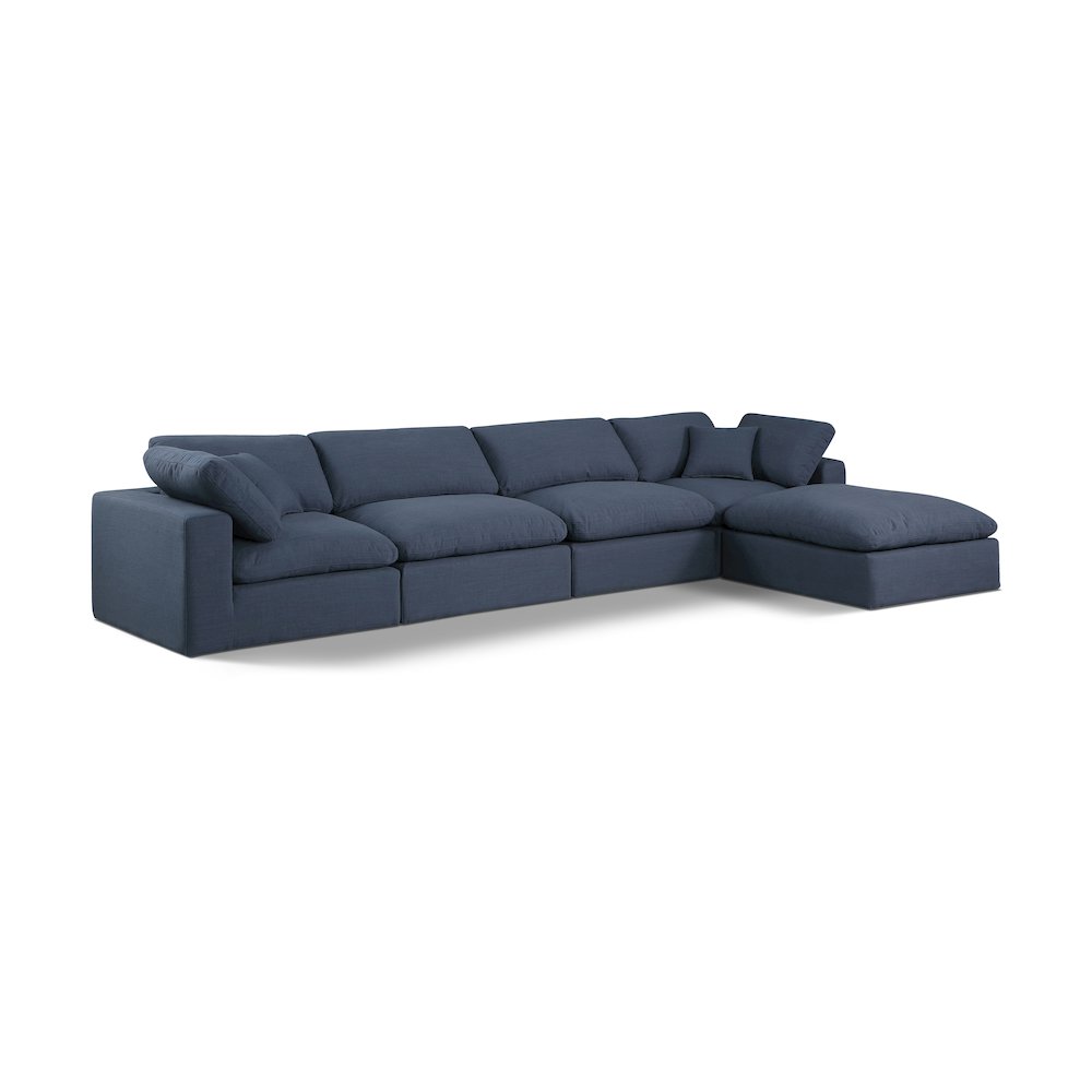 Comfy Navy Linen Textured Fabric Modular Sectional