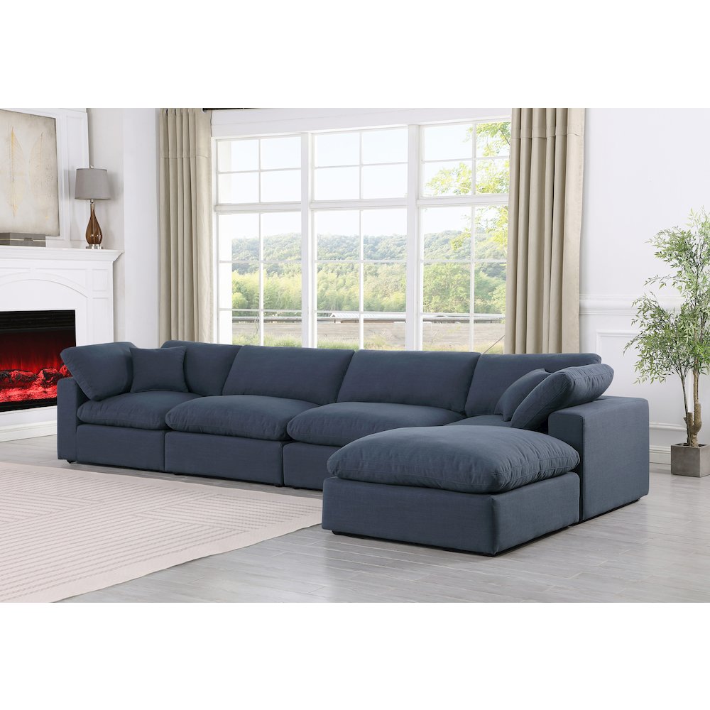 Comfy Navy Linen Textured Fabric Modular Sectional