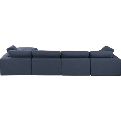 Comfy Navy Linen Textured Fabric Modular Sectional