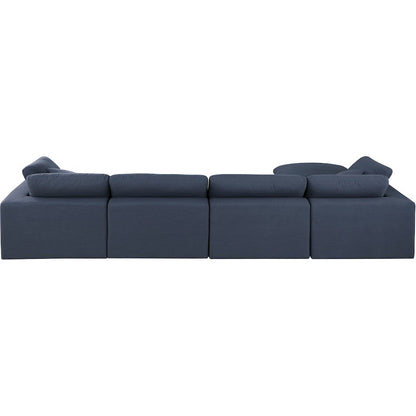 Comfy Navy Linen Textured Fabric Modular Sectional