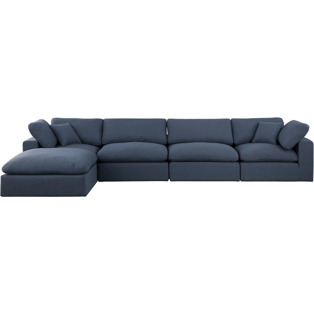 Comfy Navy Linen Textured Fabric Modular Sectional