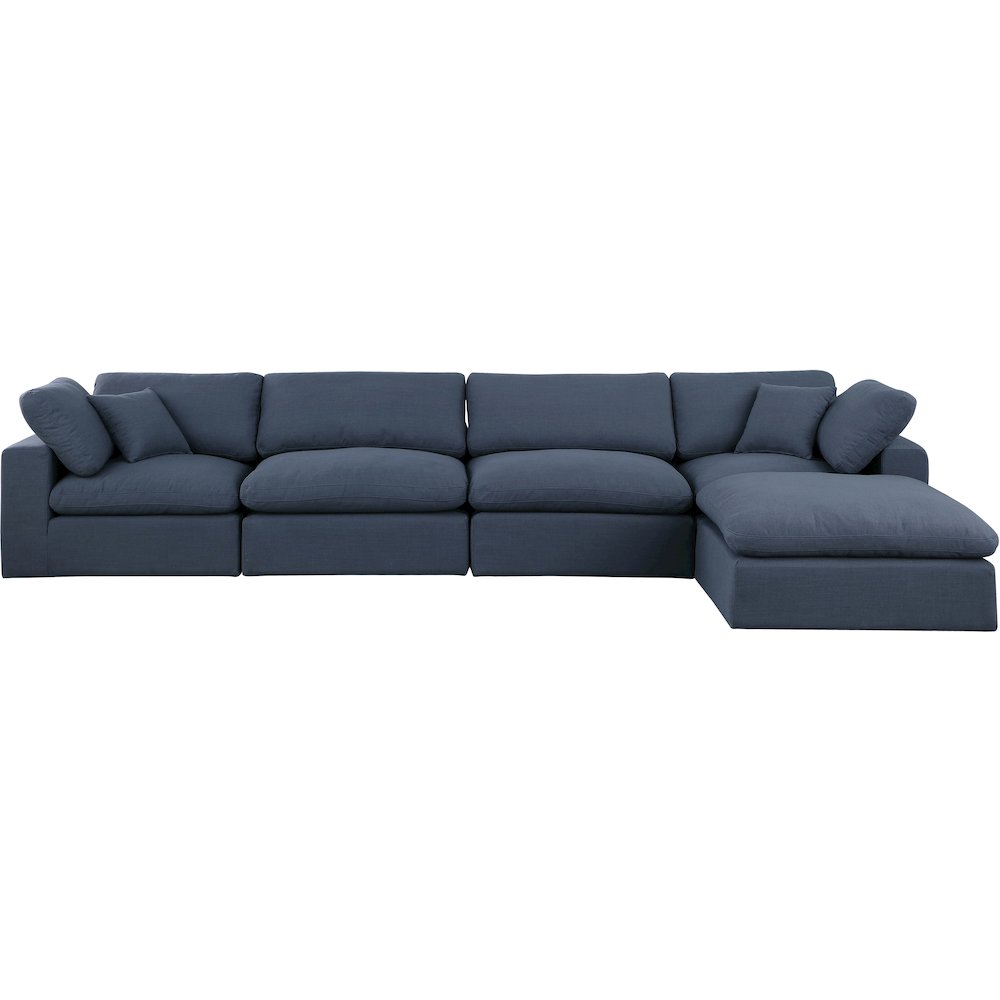 Comfy Navy Linen Textured Fabric Modular Sectional