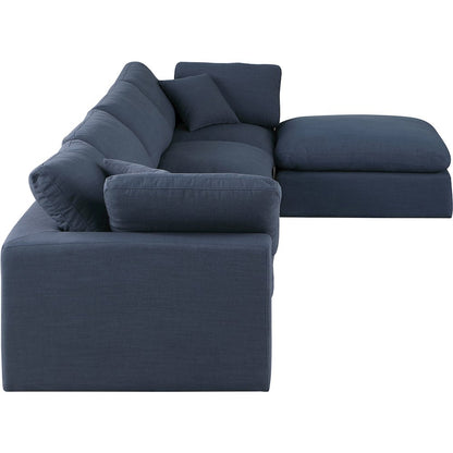 Comfy Navy Linen Textured Fabric Modular Sectional