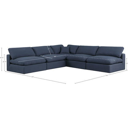 Comfy Navy Linen Textured Fabric Modular Sectional