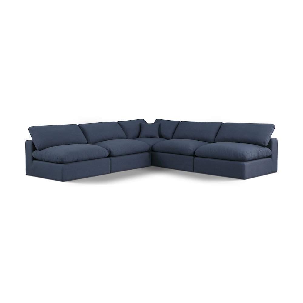Comfy Navy Linen Textured Fabric Modular Sectional