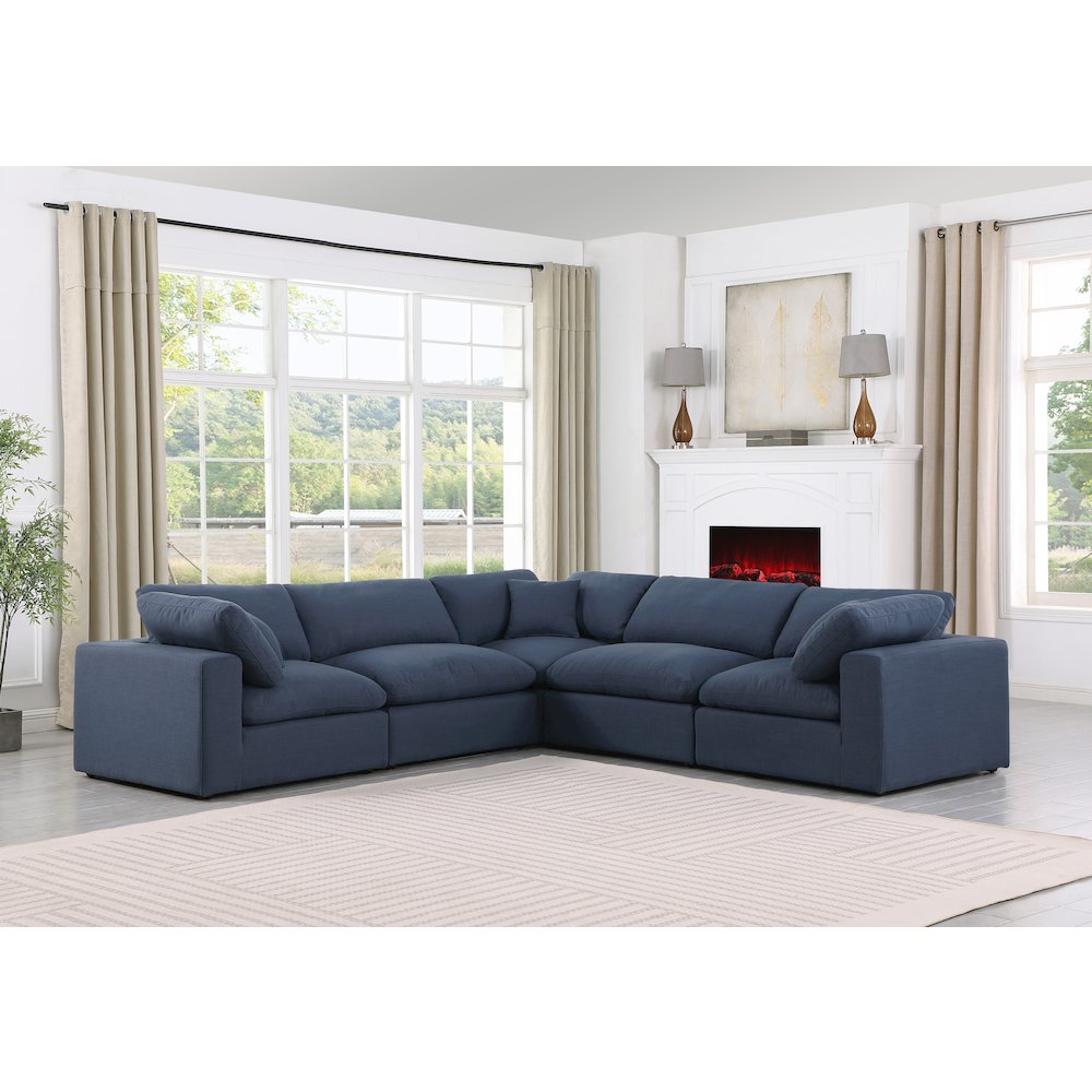 Comfy Navy Linen Textured Fabric Modular Sectional