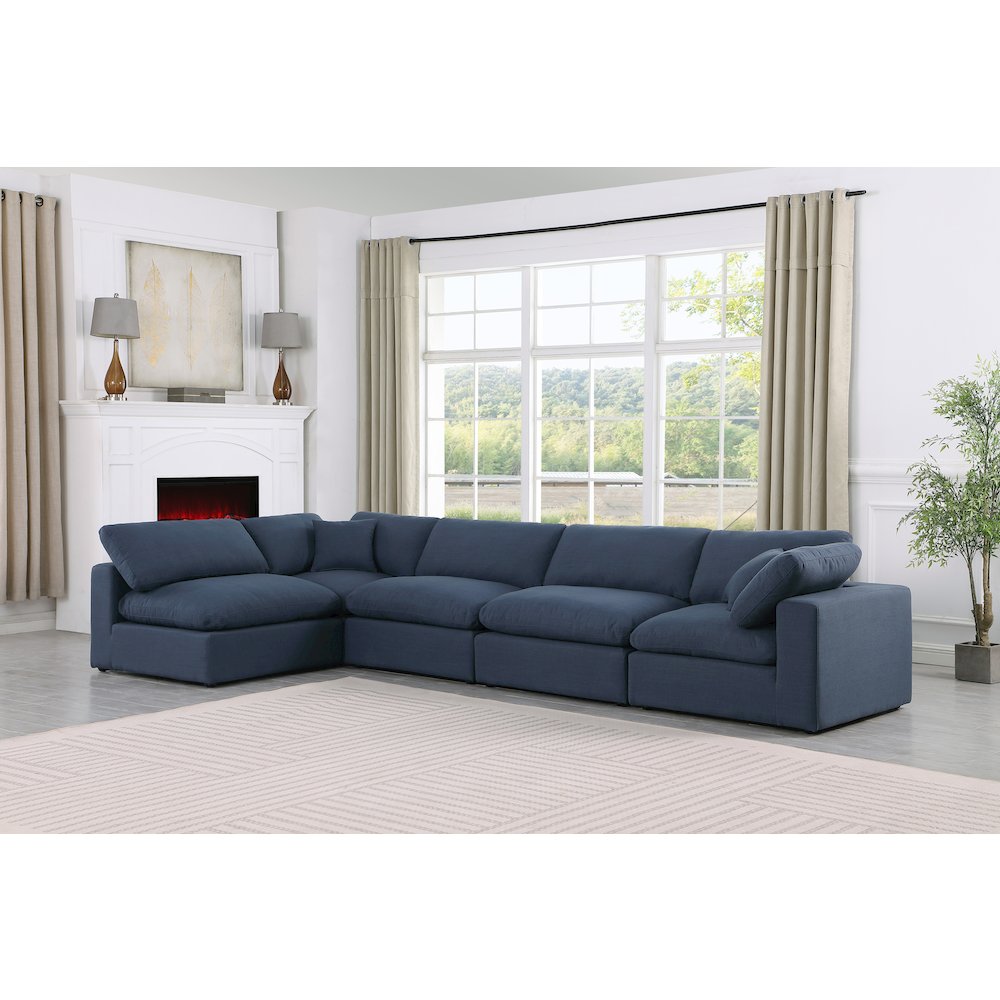 Comfy Navy Linen Textured Fabric Modular Sectional