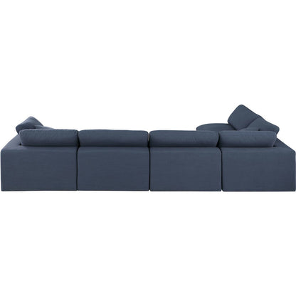 Comfy Navy Linen Textured Fabric Modular Sectional