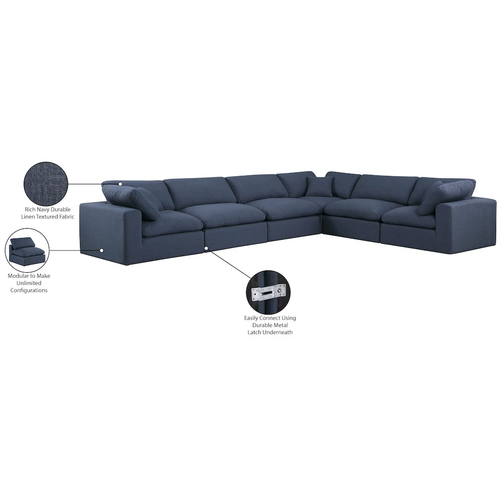 Comfy Navy Linen Textured Fabric Modular Sectional