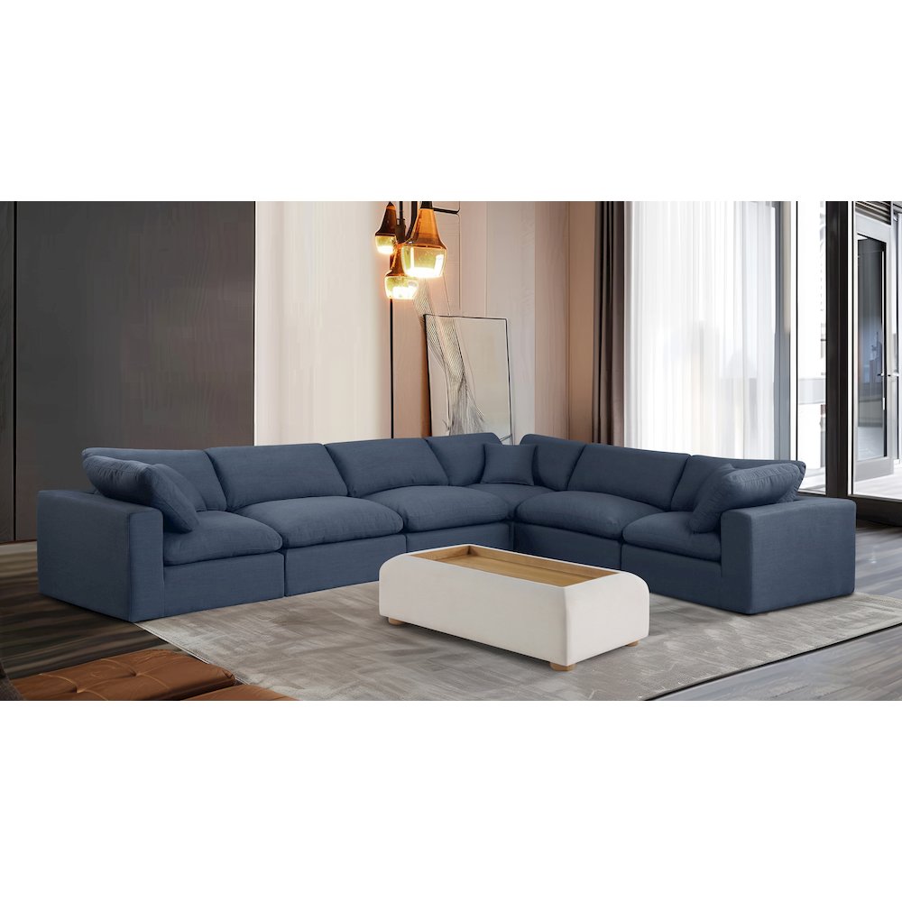 Comfy Navy Linen Textured Fabric Modular Sectional