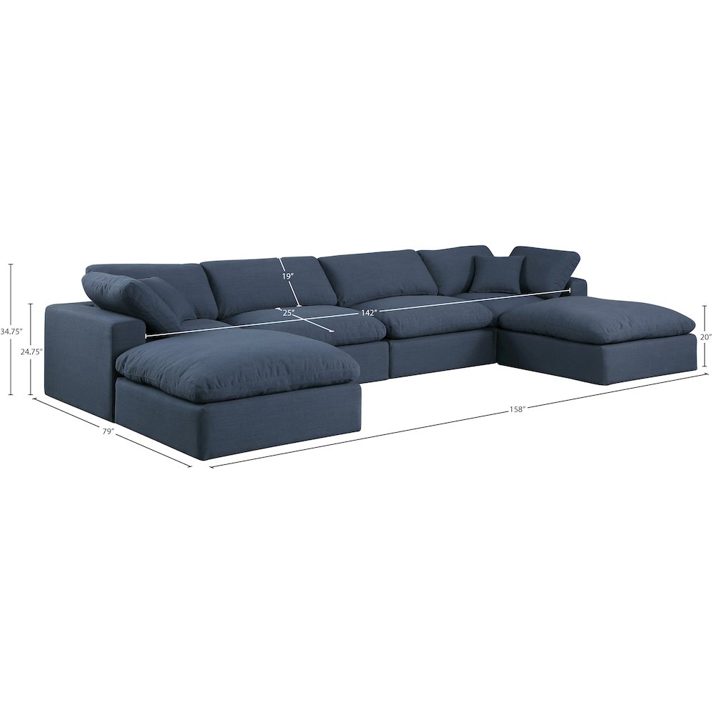 Comfy Navy Linen Textured Fabric Modular Sectional