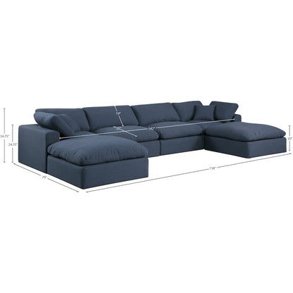 Comfy Navy Linen Textured Fabric Modular Sectional