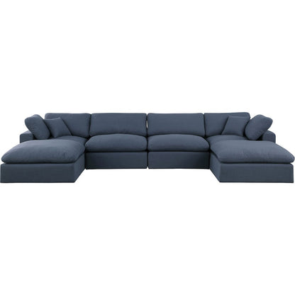 Comfy Navy Linen Textured Fabric Modular Sectional