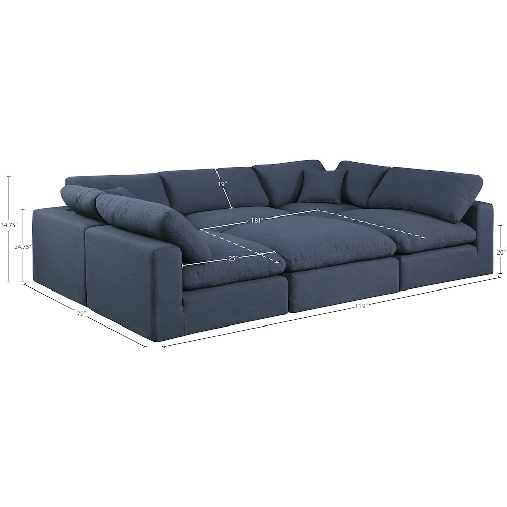 Comfy Navy Linen Textured Fabric Modular Sectional