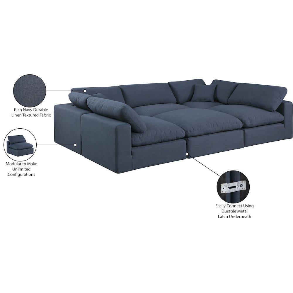 Comfy Navy Linen Textured Fabric Modular Sectional