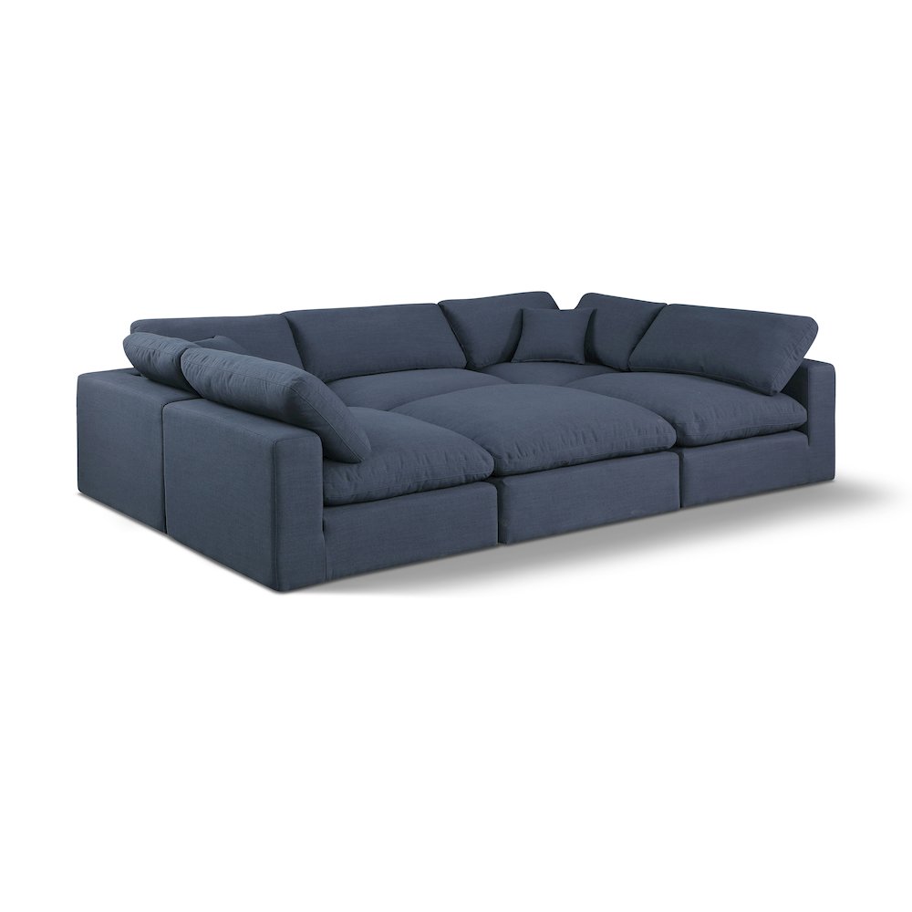 Comfy Navy Linen Textured Fabric Modular Sectional