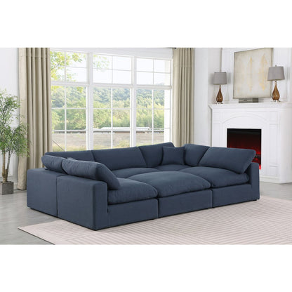 Comfy Navy Linen Textured Fabric Modular Sectional