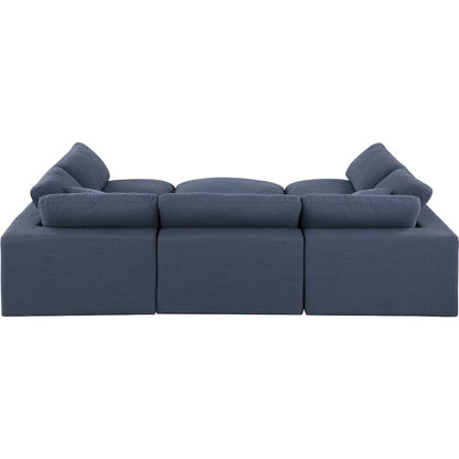 Comfy Navy Linen Textured Fabric Modular Sectional
