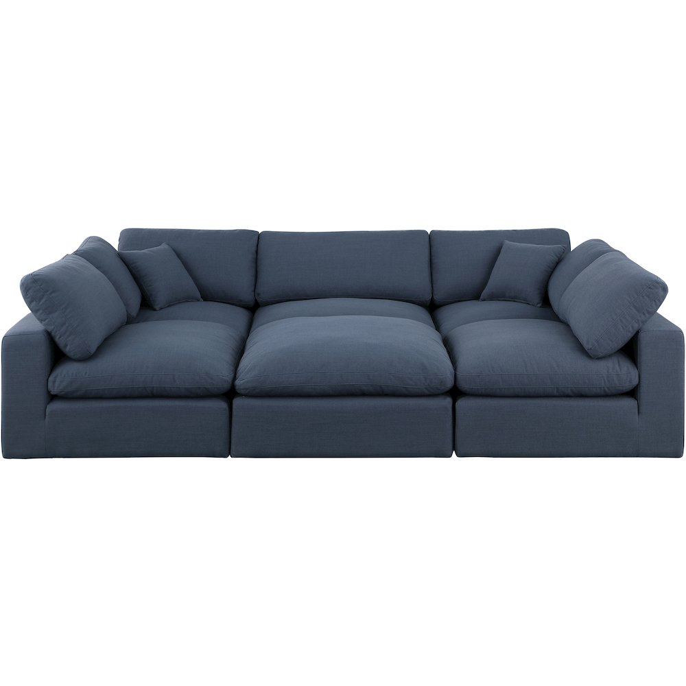 Comfy Navy Linen Textured Fabric Modular Sectional