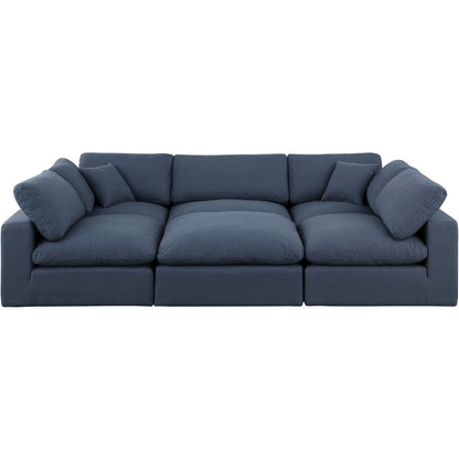 Comfy Navy Linen Textured Fabric Modular Sectional