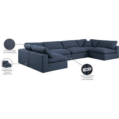 Comfy Navy Linen Textured Fabric Modular Sectional