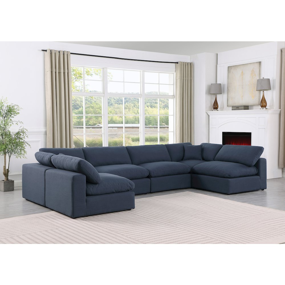 Comfy Navy Linen Textured Fabric Modular Sectional