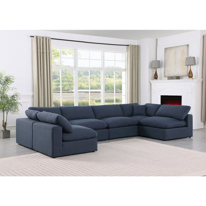 Comfy Navy Linen Textured Fabric Modular Sectional