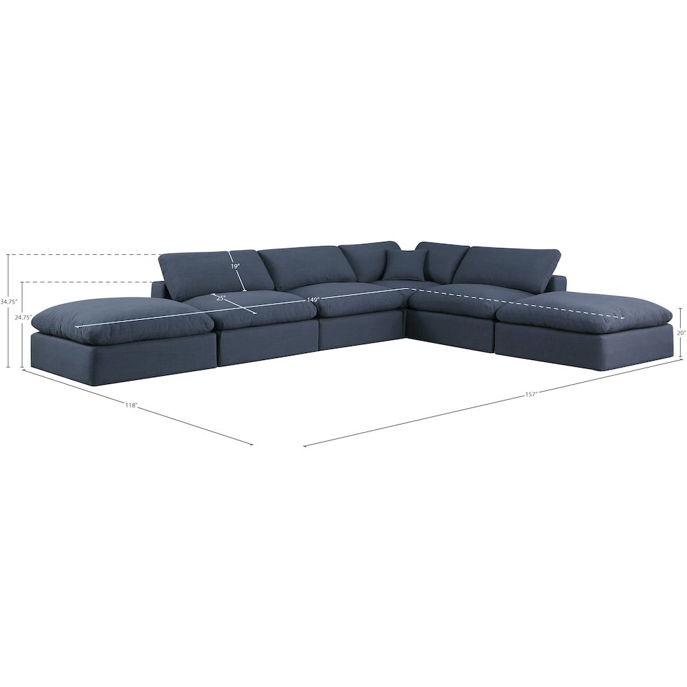 Comfy Navy Linen Textured Fabric Modular Sectional