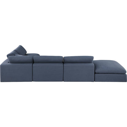 Comfy Navy Linen Textured Fabric Modular Sectional