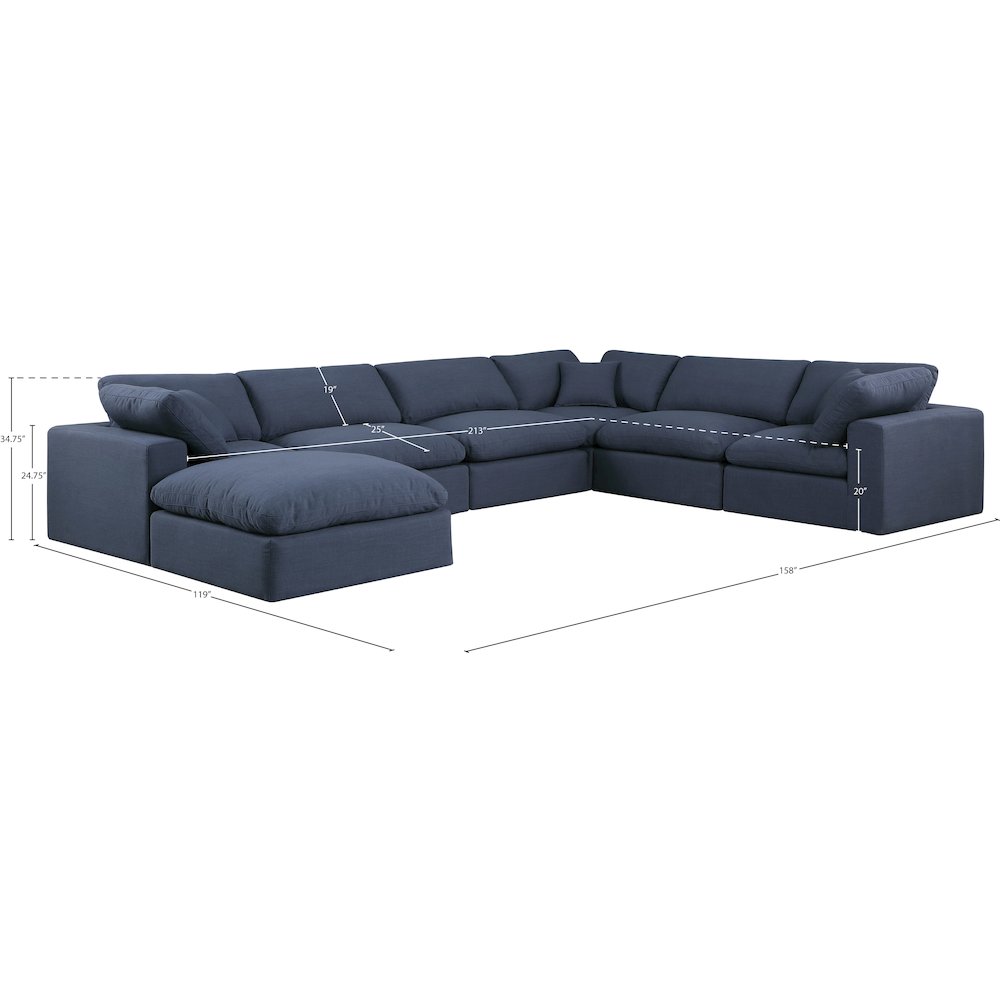 Comfy Navy Linen Textured Fabric Modular Sectional