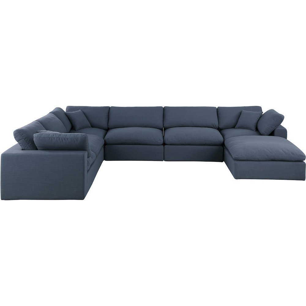 Comfy Navy Linen Textured Fabric Modular Sectional
