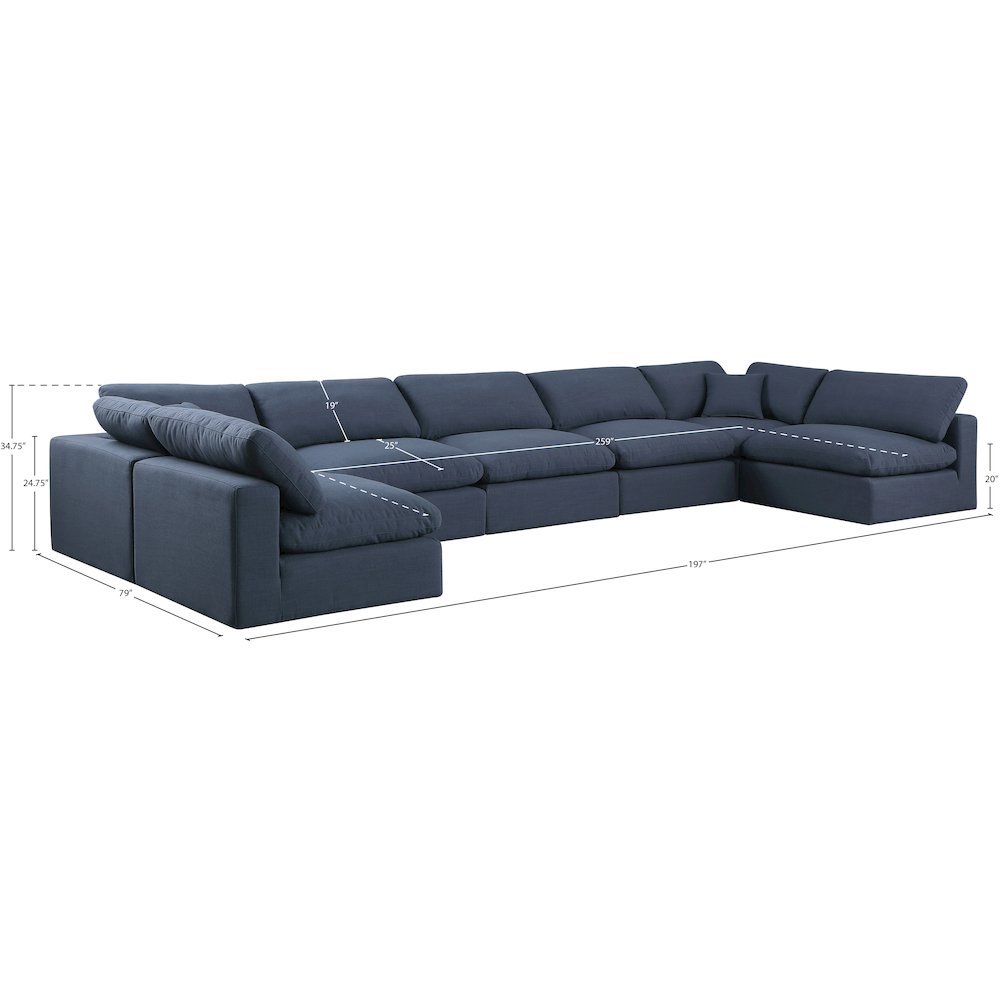 Comfy Navy Linen Textured Fabric Modular Sectional