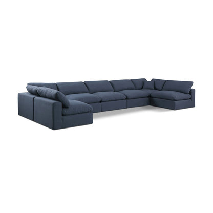 Comfy Navy Linen Textured Fabric Modular Sectional