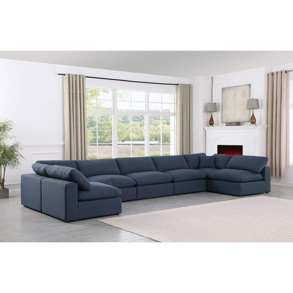 Comfy Navy Linen Textured Fabric Modular Sectional