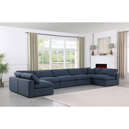 Comfy Navy Linen Textured Fabric Modular Sectional
