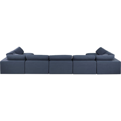 Comfy Navy Linen Textured Fabric Modular Sectional