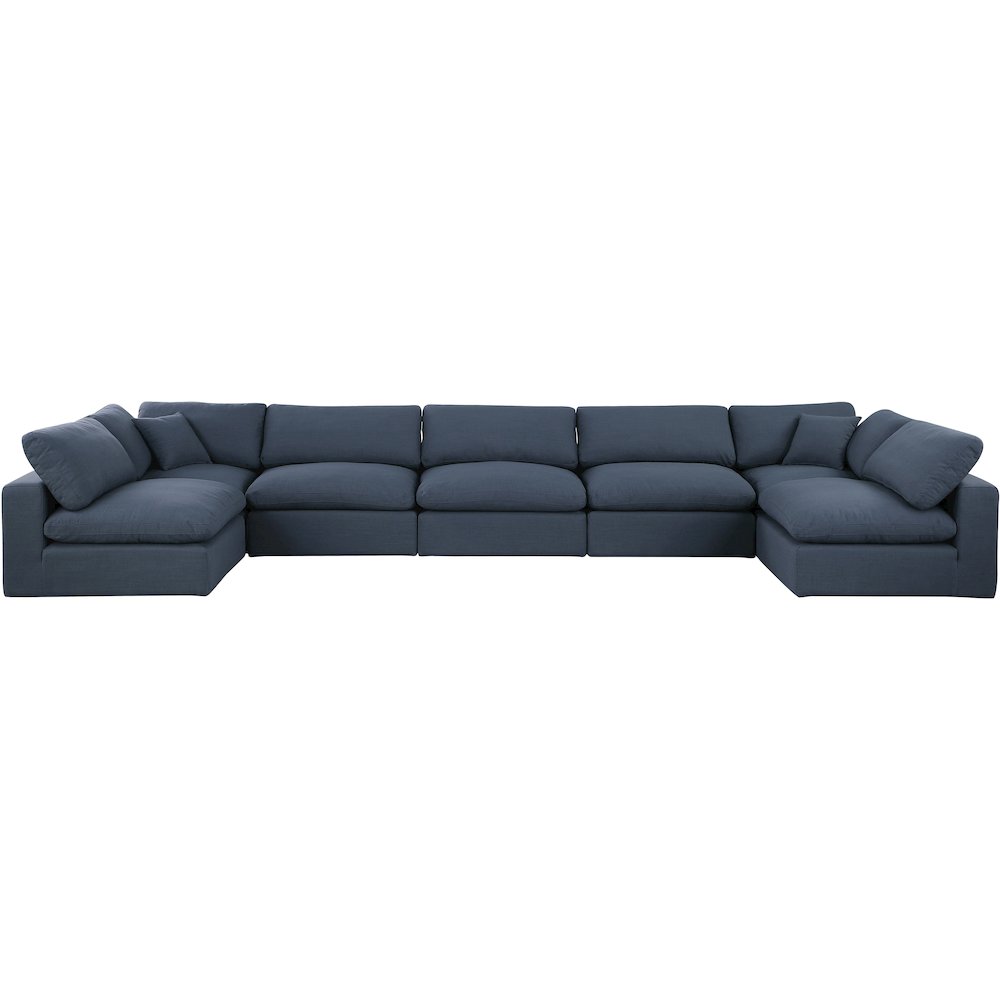Comfy Navy Linen Textured Fabric Modular Sectional