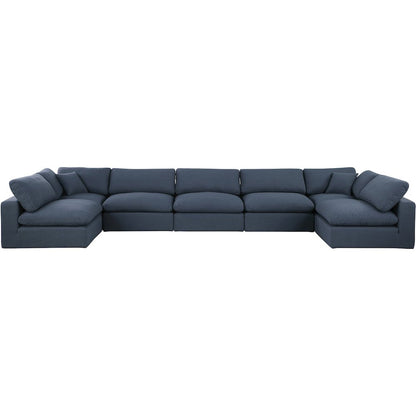 Comfy Navy Linen Textured Fabric Modular Sectional