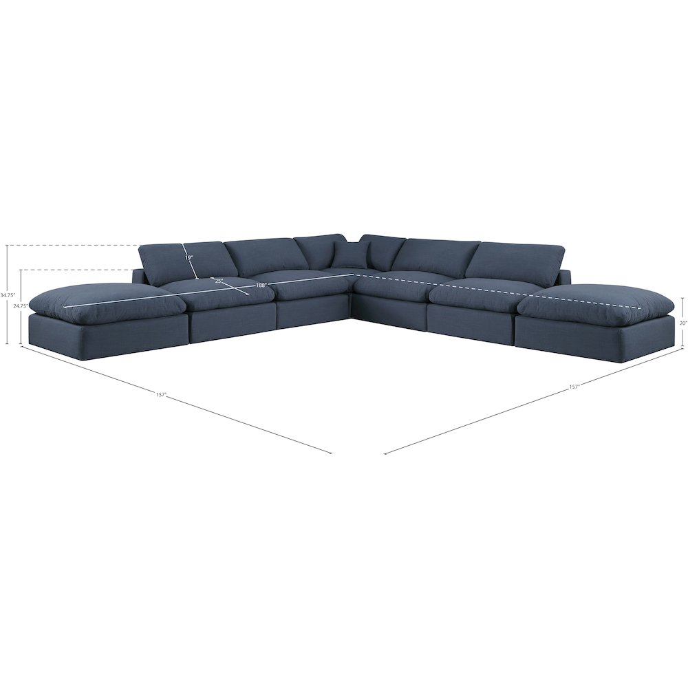 Comfy Navy Linen Textured Fabric Modular Sectional