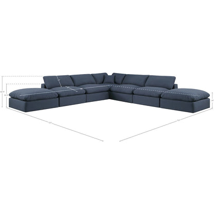 Comfy Navy Linen Textured Fabric Modular Sectional