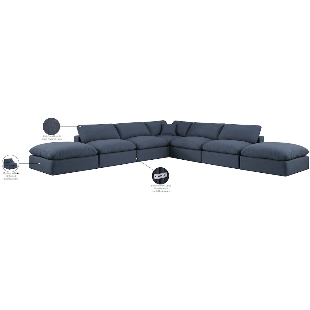 Comfy Navy Linen Textured Fabric Modular Sectional