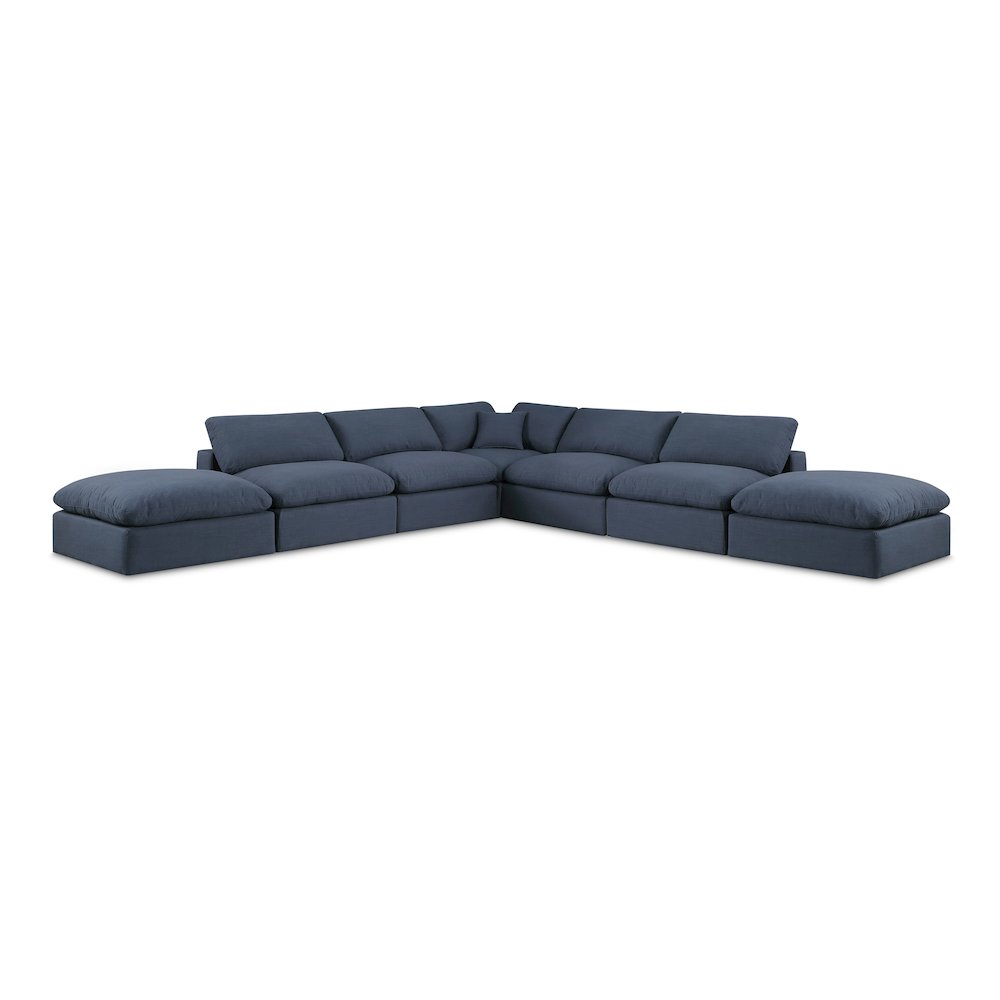 Comfy Navy Linen Textured Fabric Modular Sectional