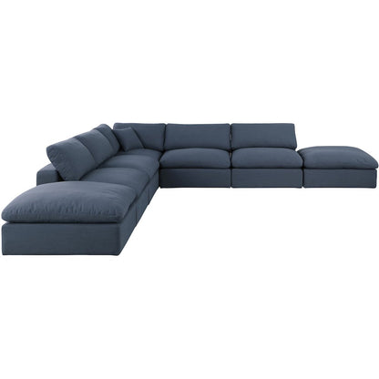 Comfy Navy Linen Textured Fabric Modular Sectional